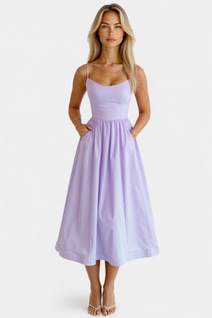 Marvelle Robe Midi Sans Manches en Tissu Fluide