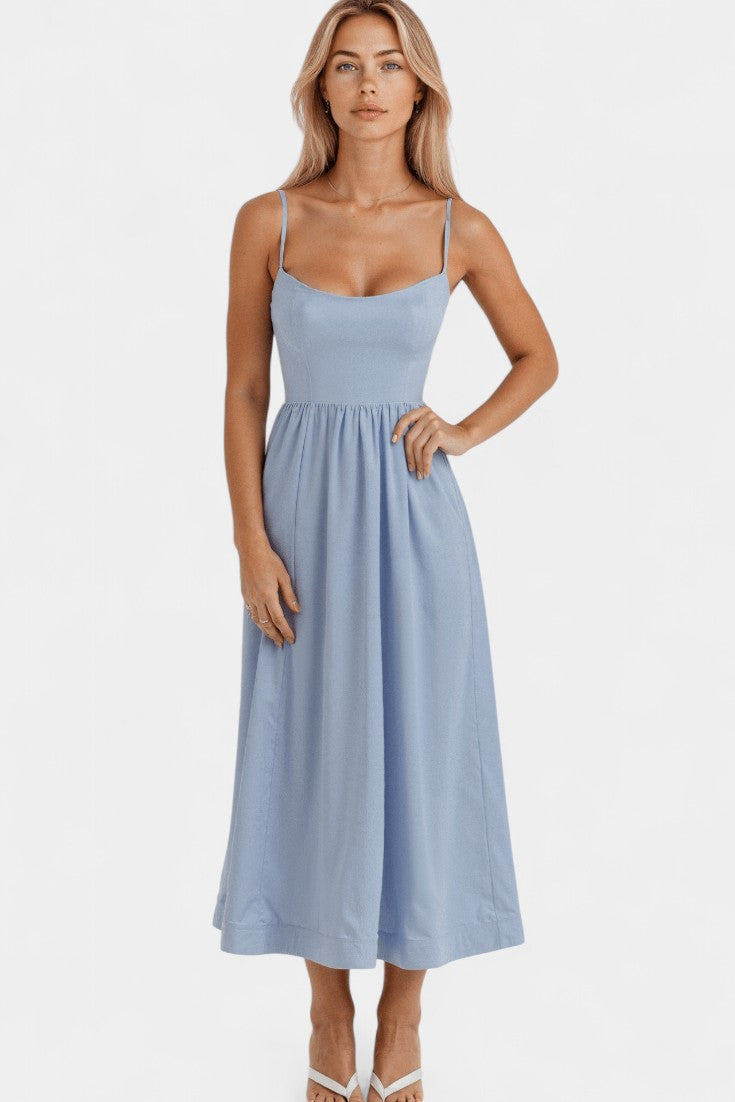 Marvelle Robe Midi Sans Manches en Tissu Fluide