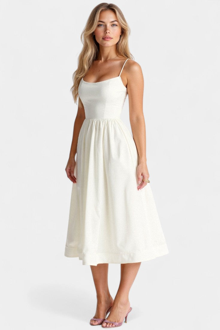 Marvelle Robe Midi Sans Manches en Tissu Fluide