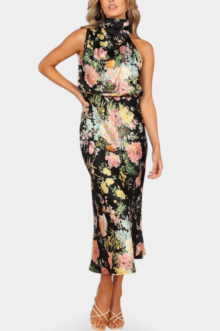 Lisa Robe à Col Halter et Imprimé Floral
