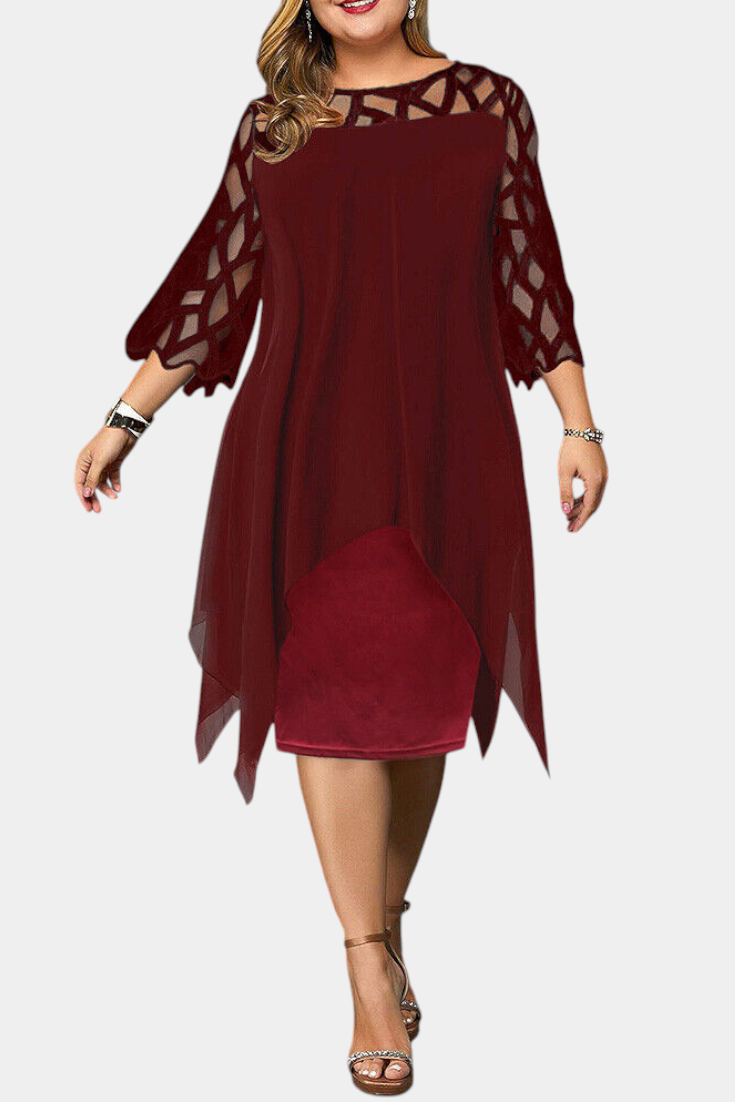 Yana Robe Midi à Décolleté Rond et Manches en Dentelle