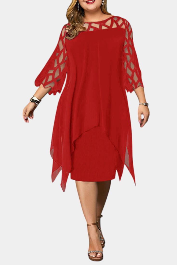 Yana Robe Midi à Décolleté Rond et Manches en Dentelle