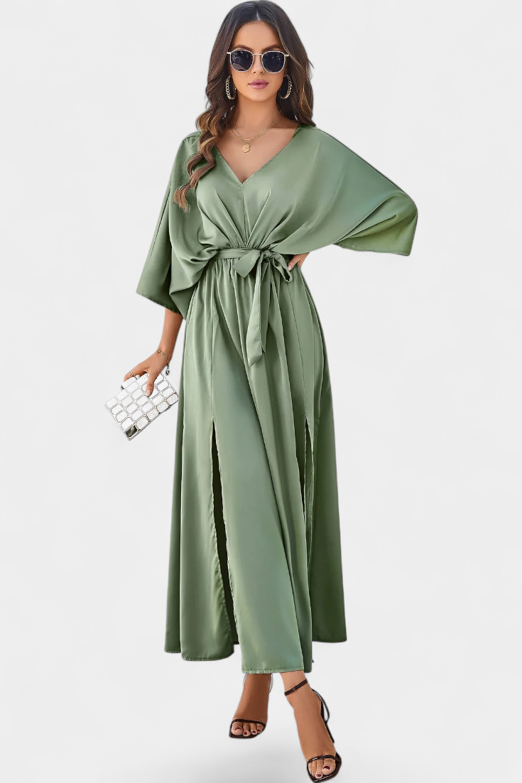 Milly Robe Fluide à Manches Chauve-souris et Fente Latérale