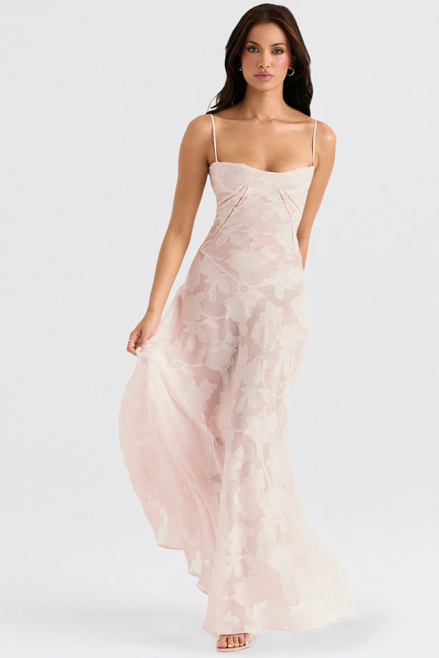Mabel Robe en Lamé Brillant et Dentelle Florale à Bretelles Fines