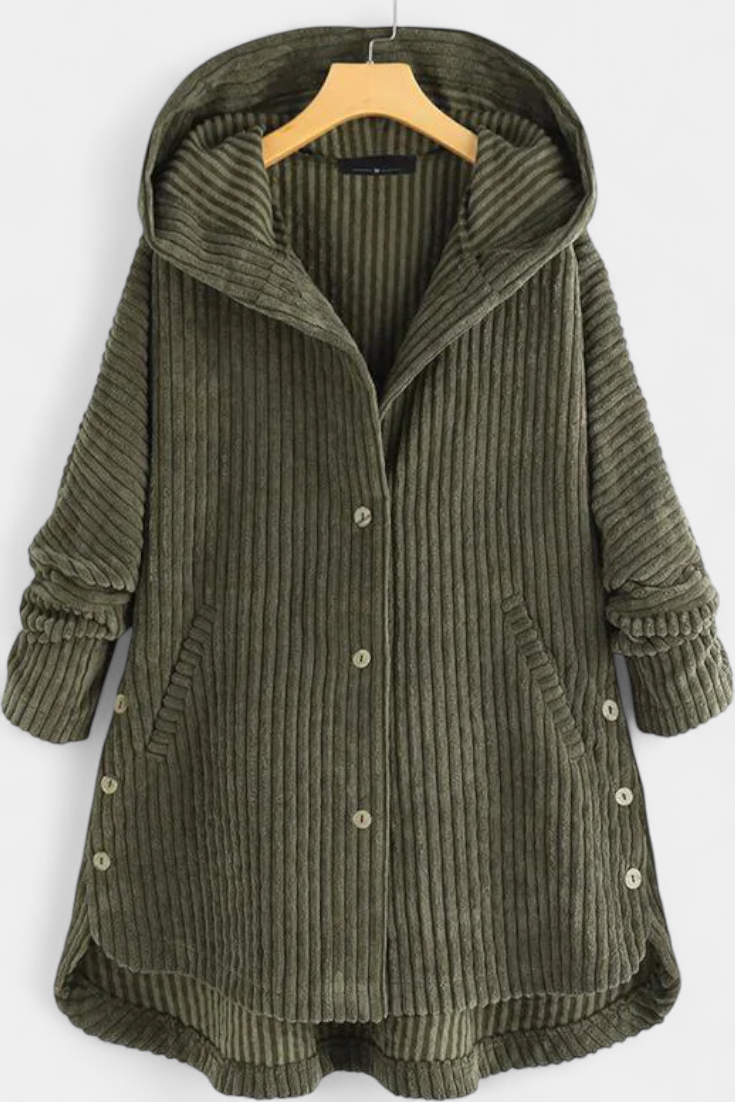 Taia Manteau en Velours Côtelé avec Capuche Enveloppante