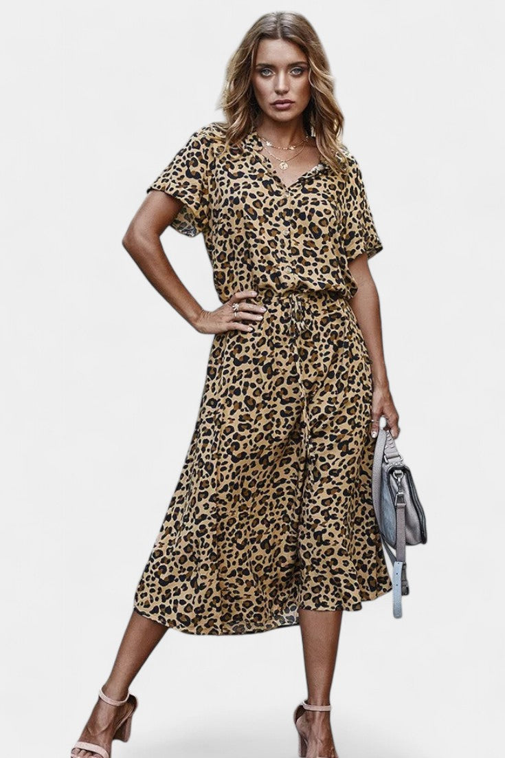 Robe Midi à Pois Rovena avec Col Chemisier et Taille Réglable